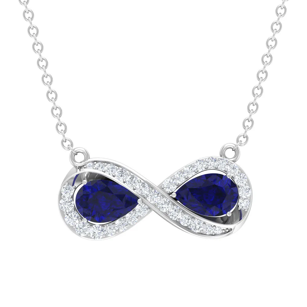 Lab Created Blue Sapphire Infinity 2 Stone Necklace With Diamond Accent