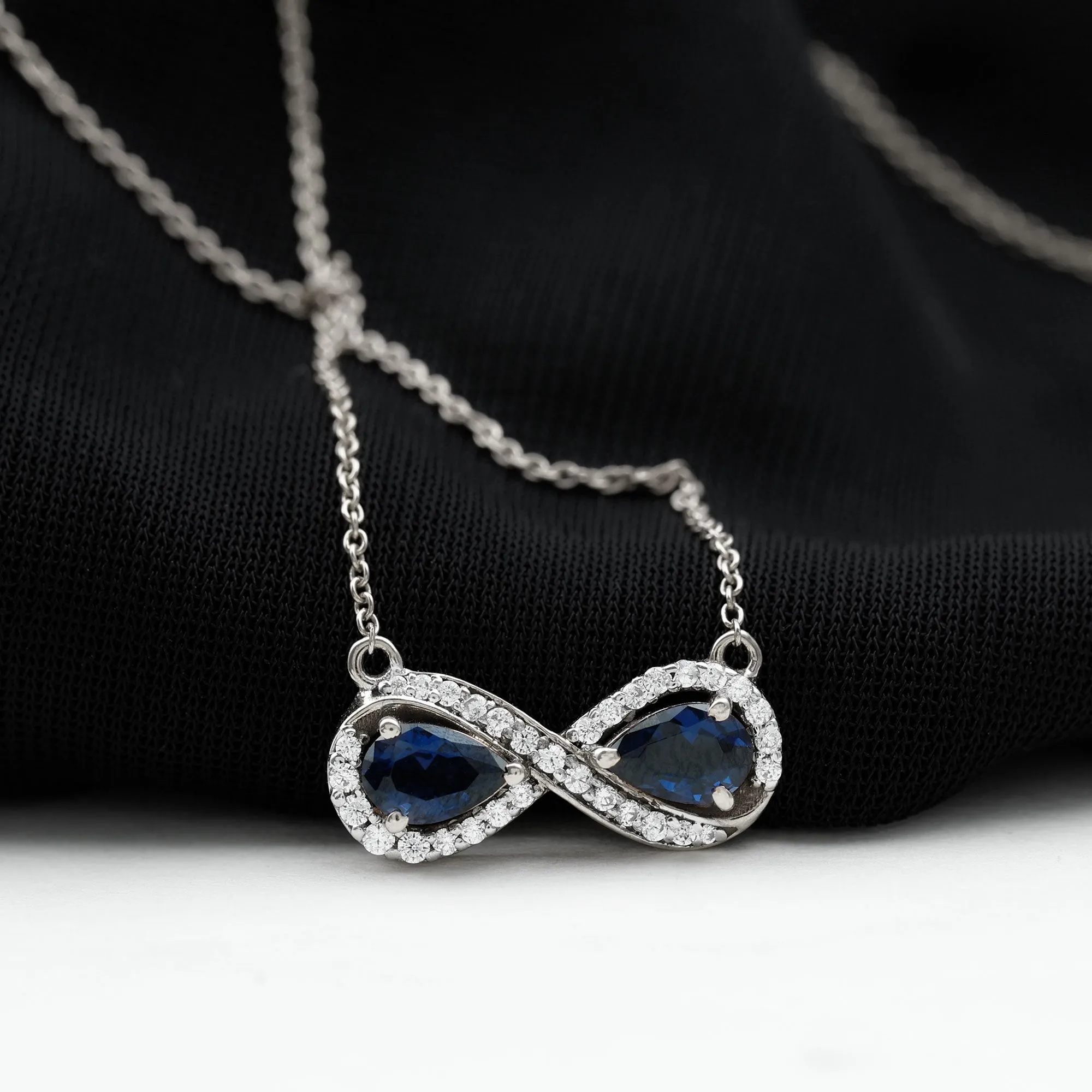 Lab Created Blue Sapphire Infinity 2 Stone Necklace With Diamond Accent