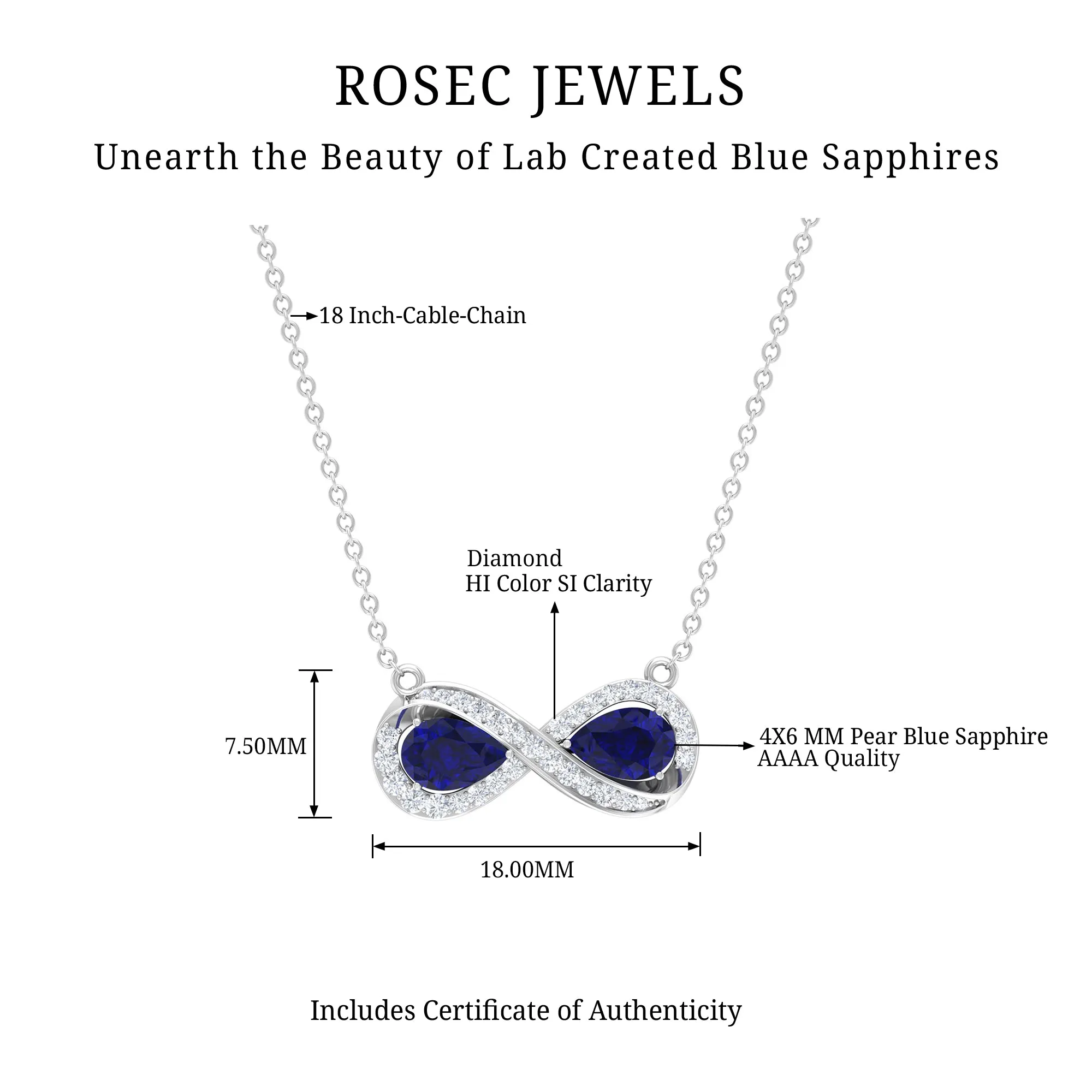 Lab Created Blue Sapphire Infinity 2 Stone Necklace With Diamond Accent