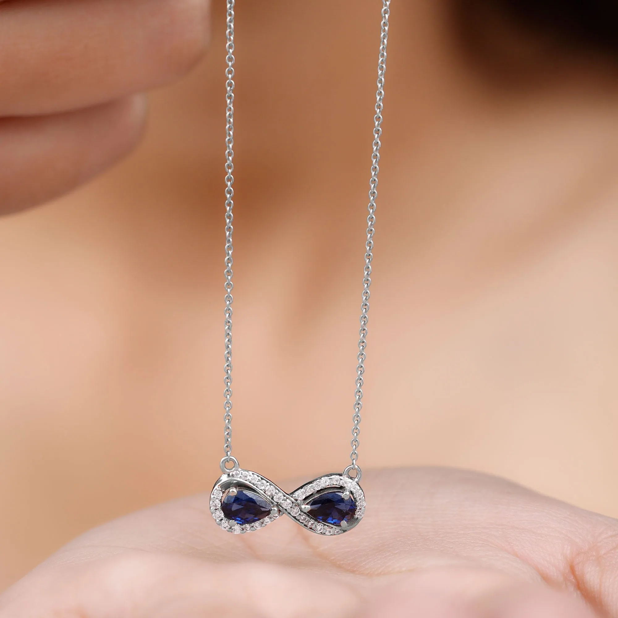 Lab Created Blue Sapphire Infinity 2 Stone Necklace With Diamond Accent