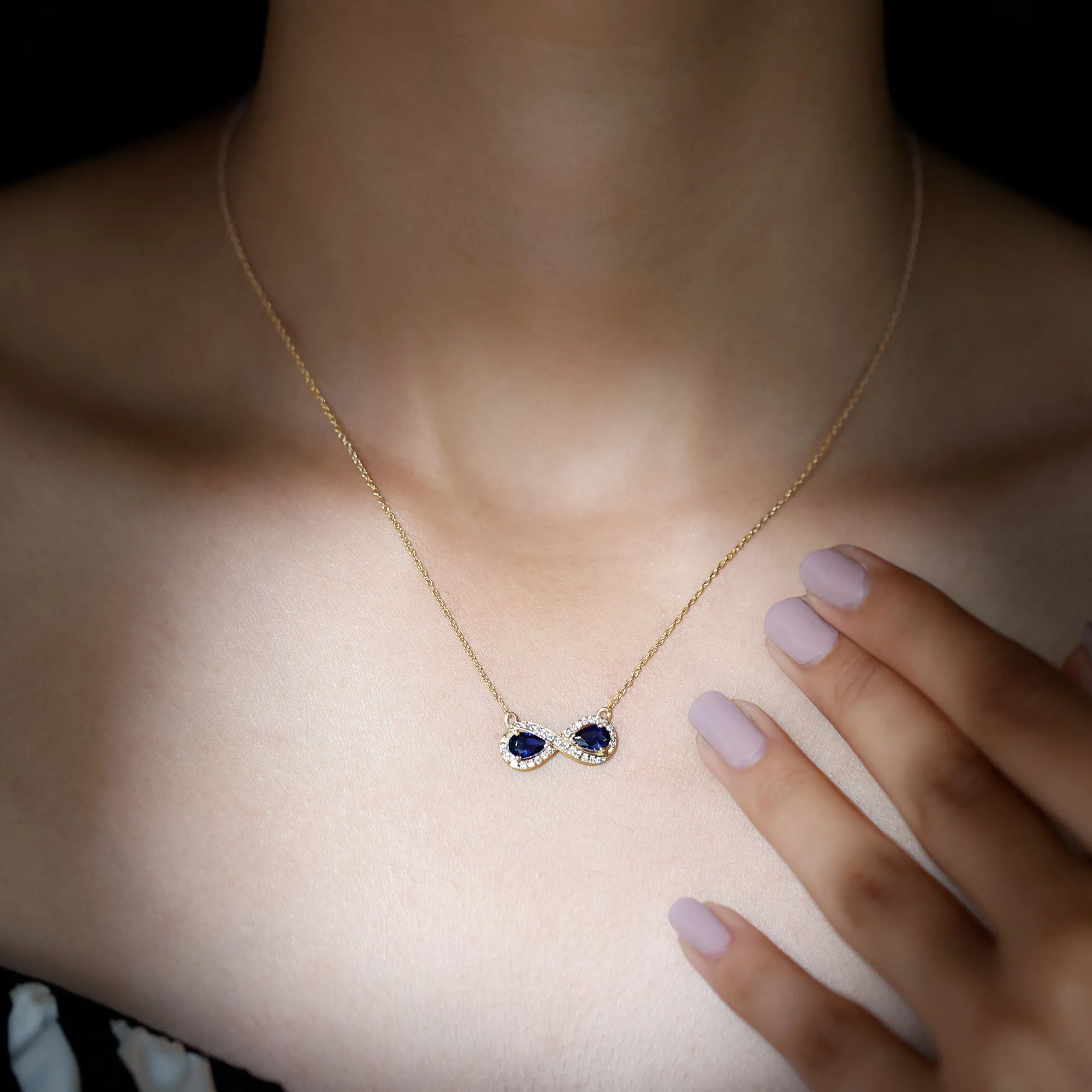 Lab Created Blue Sapphire Infinity 2 Stone Necklace With Diamond Accent
