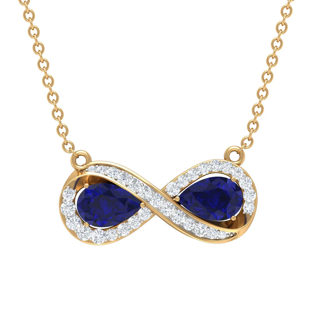 Lab Created Blue Sapphire Infinity 2 Stone Necklace With Diamond Accent