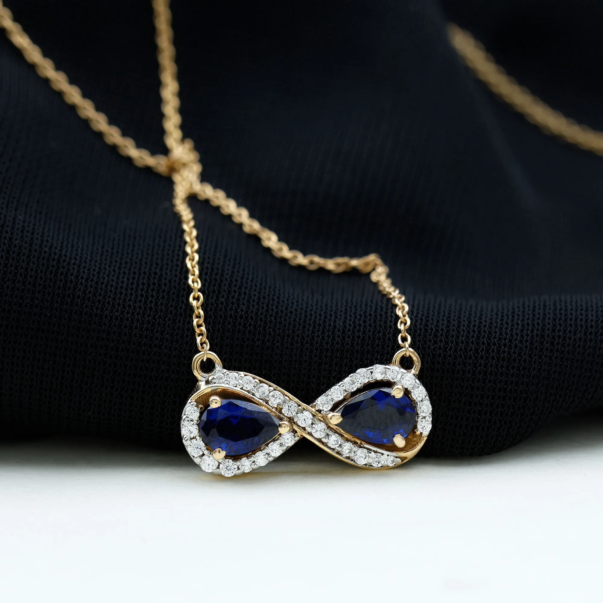 Lab Created Blue Sapphire Infinity 2 Stone Necklace With Diamond Accent
