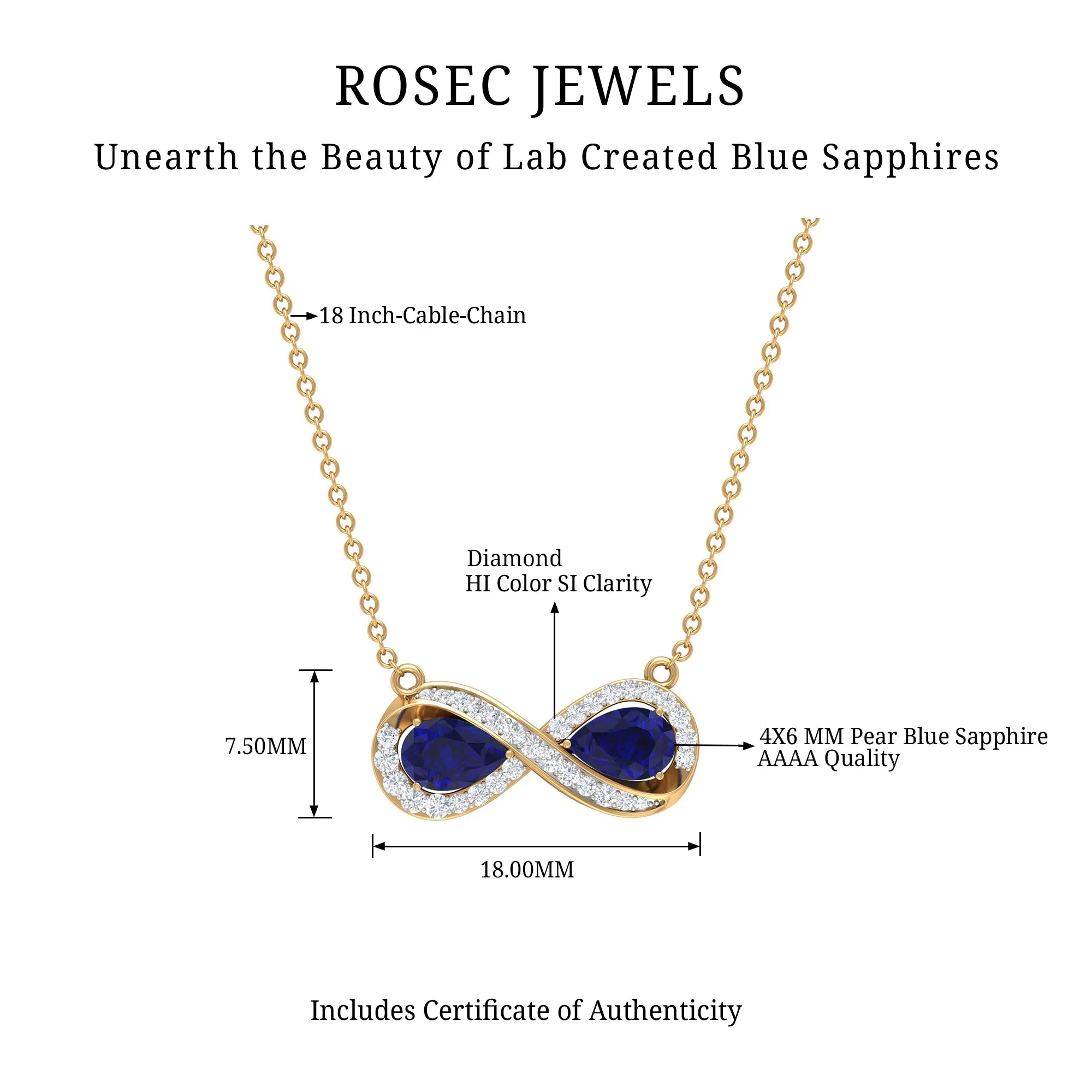 Lab Created Blue Sapphire Infinity 2 Stone Necklace With Diamond Accent