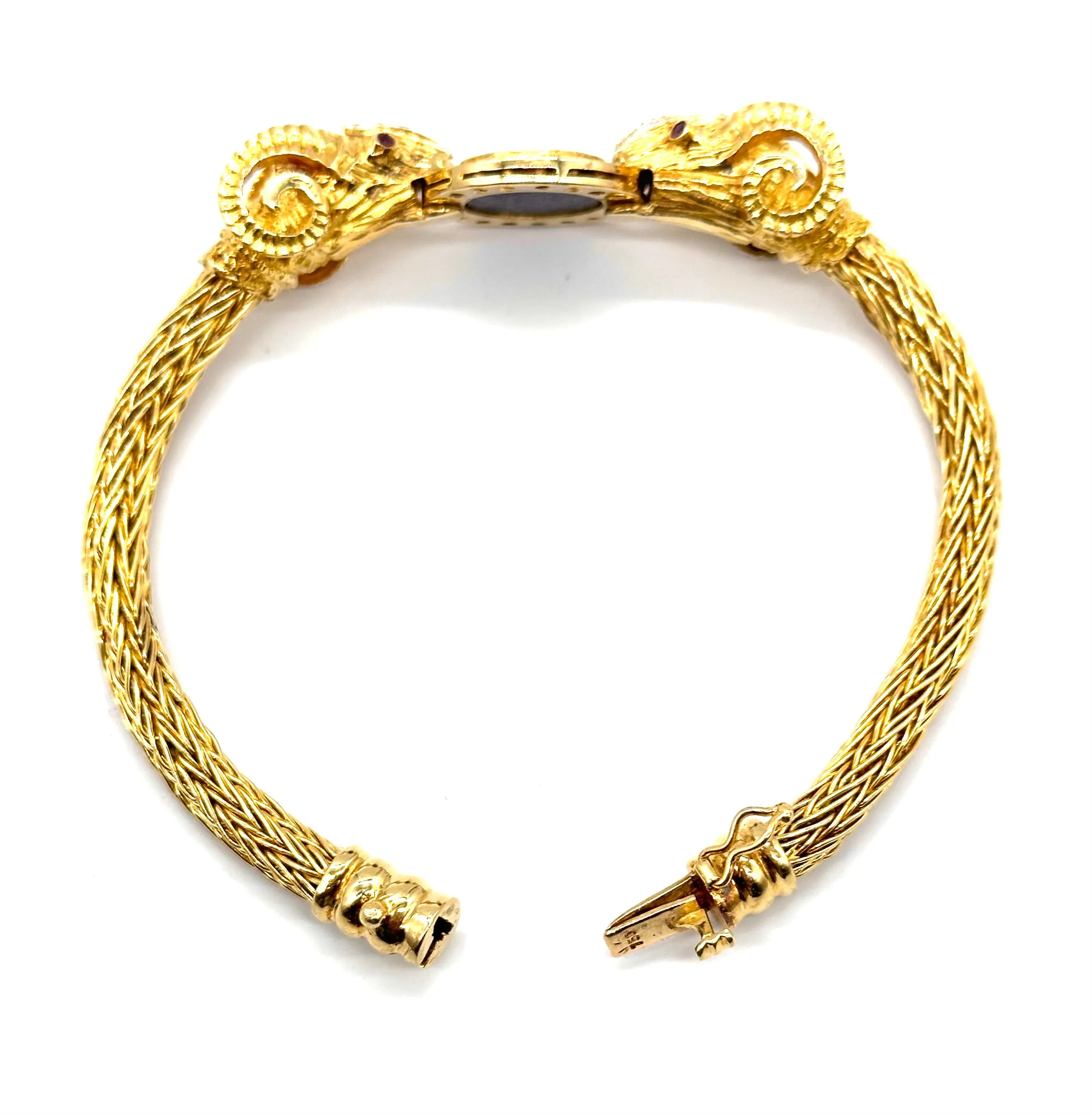 Lapis and diamond ram bracelet