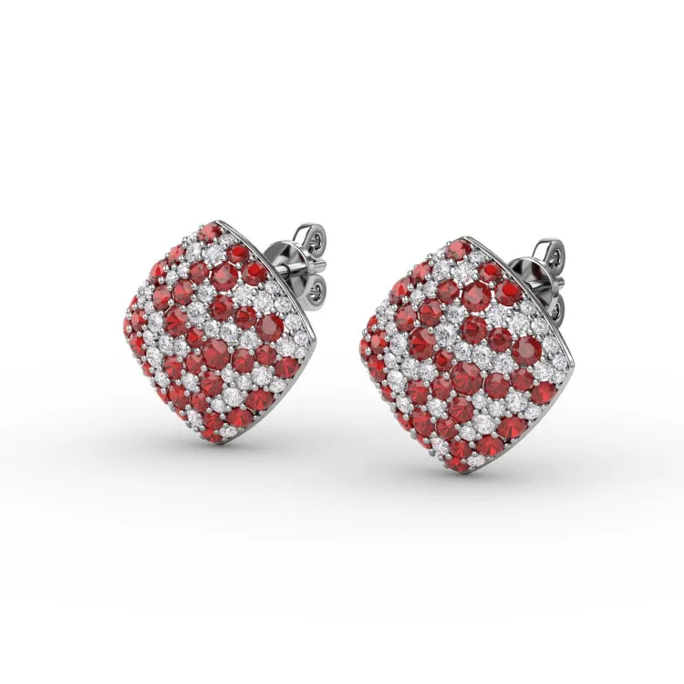 Large PavÃ© Ruby and Diamond Studs