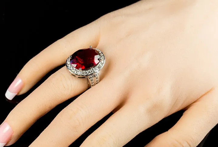 Lina Vintage Ruby Red Oval Cocktail Ring | 17ct