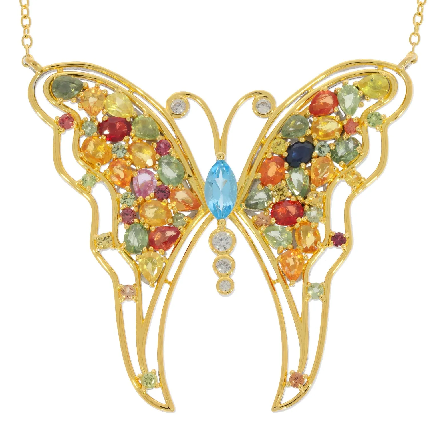 Marquise Mutliple Color Sapphire Sterling Silver Necklace with Accent