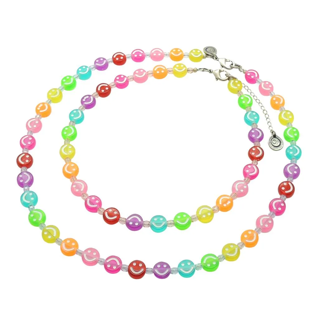 Maxi Ombre Rainbow Smiley Charm Faceted Glass Bead Choker