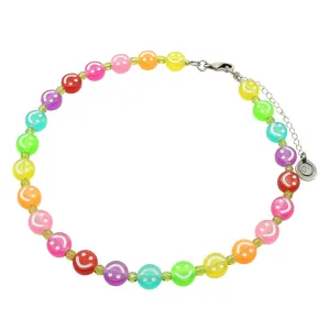 Maxi Ombre Rainbow Smiley Charm Faceted Glass Bead Choker