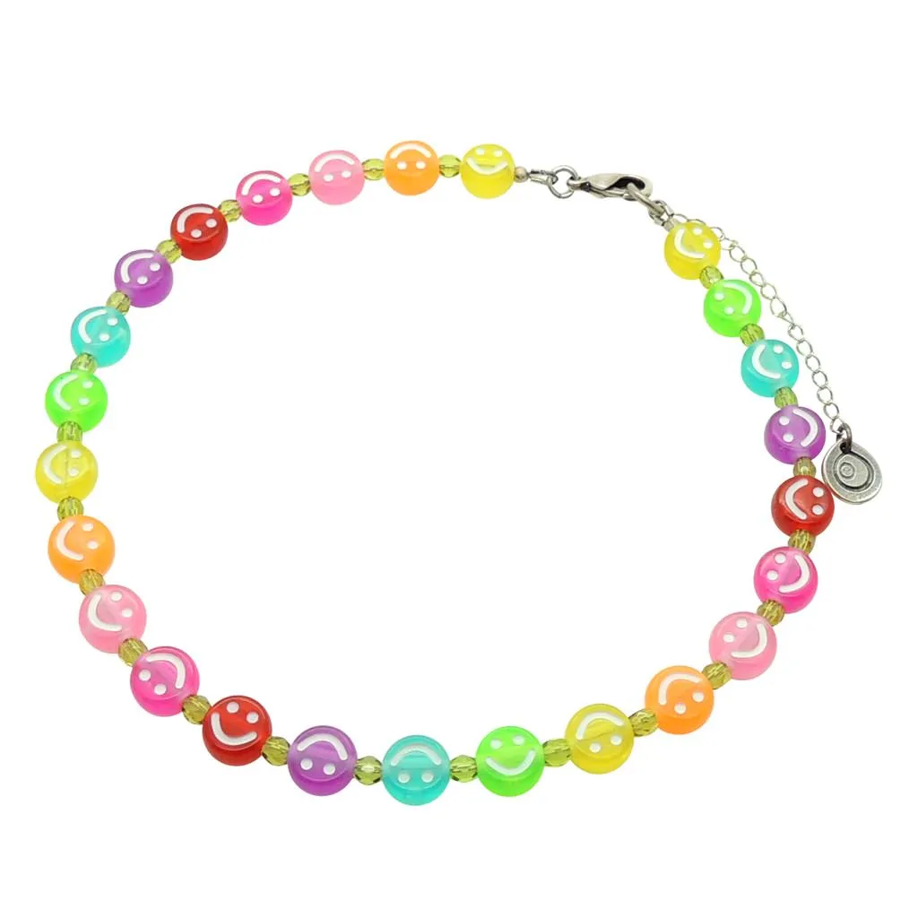 Maxi Ombre Rainbow Smiley Charm Faceted Glass Bead Choker