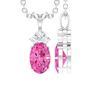 Minimal Oval Pink Sapphire Pendant with Diamond Stones