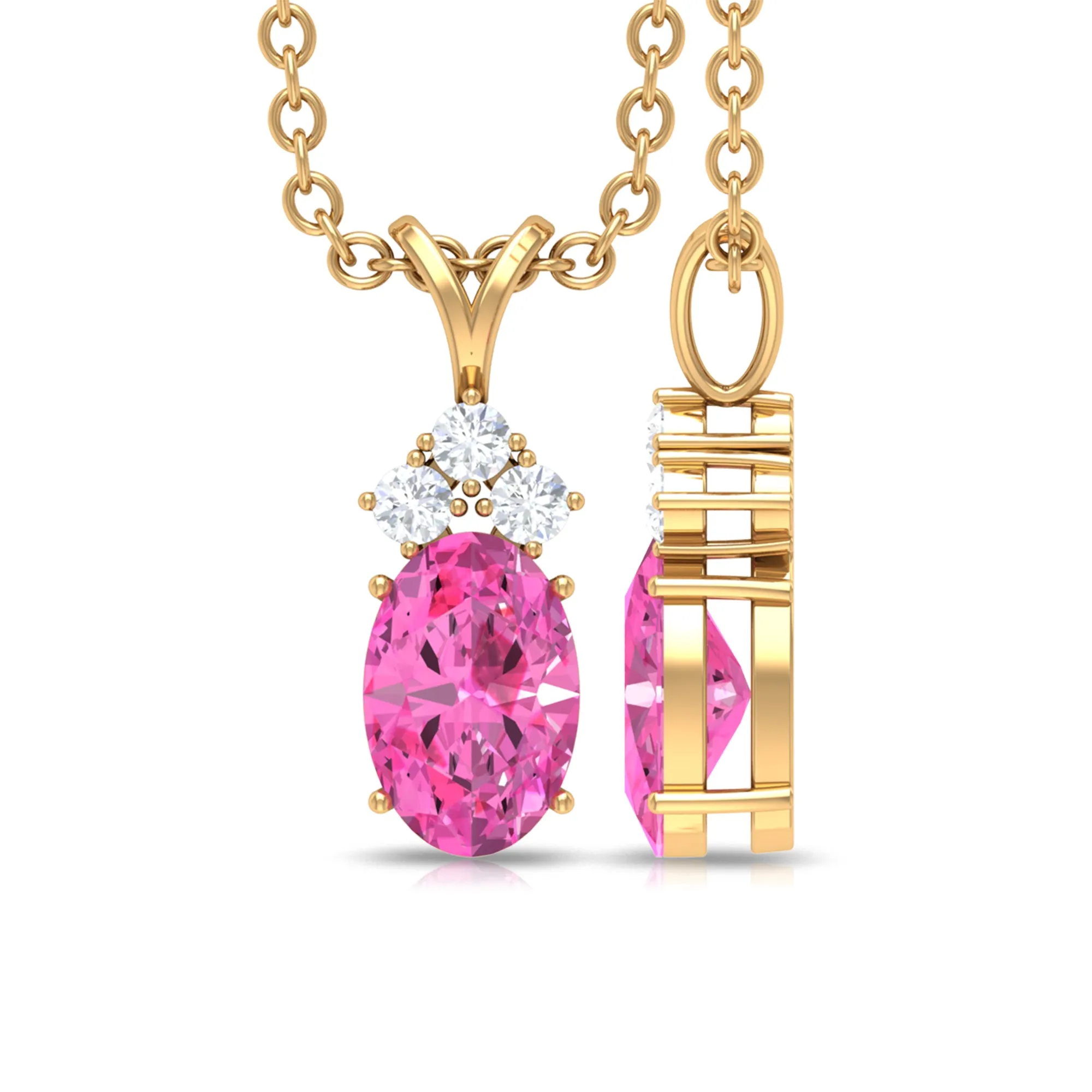 Minimal Oval Pink Sapphire Pendant with Diamond Stones