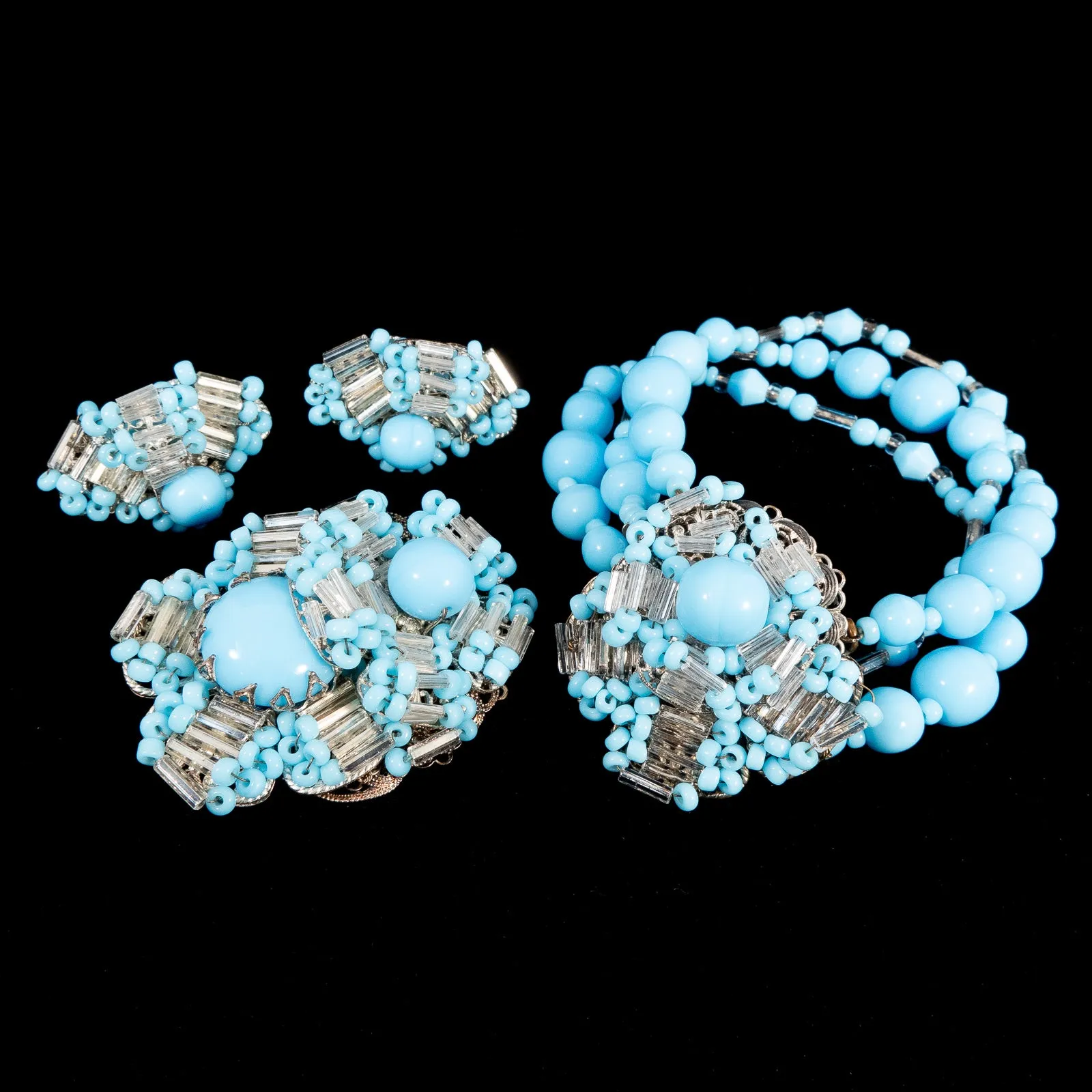 Miriam Haskell Blue Beaded Flower Bracelet