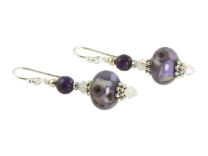 Mosaic Purple Lampwork Bead Earrings