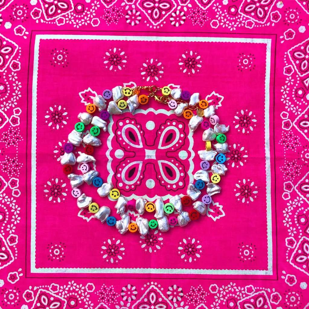 Multicolour Smiley Charm Freshwater Pearl Choker