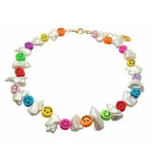 Multicolour Smiley Charm Freshwater Pearl Choker