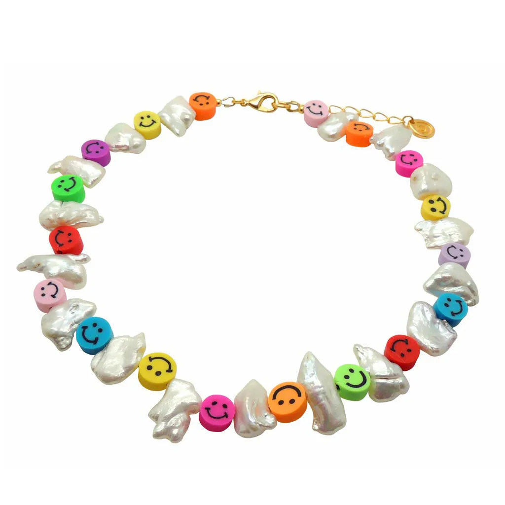 Multicolour Smiley Charm Freshwater Pearl Choker