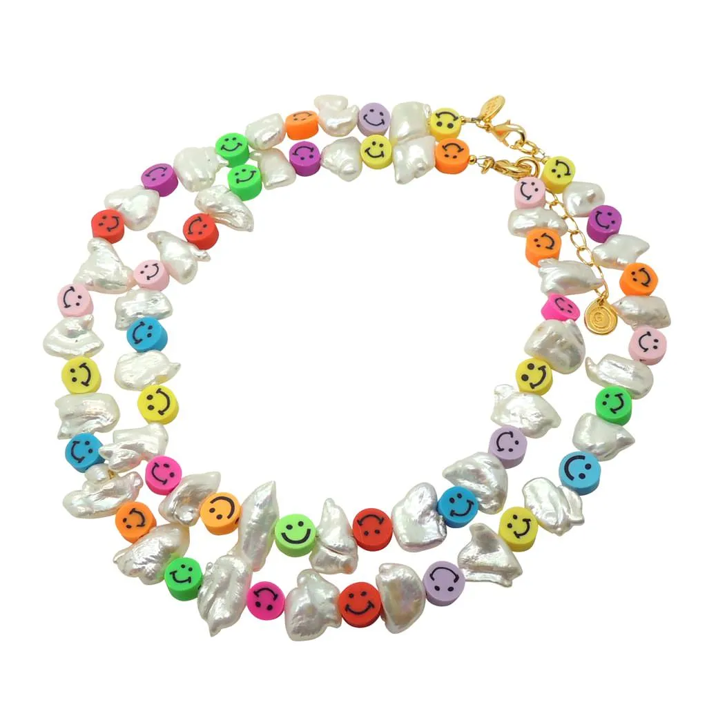 Multicolour Smiley Charm Freshwater Pearl Choker