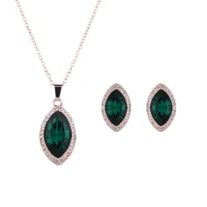 N1985 Rose Gold Rhinestone Green Gemstone Necklace with FREE Earrings