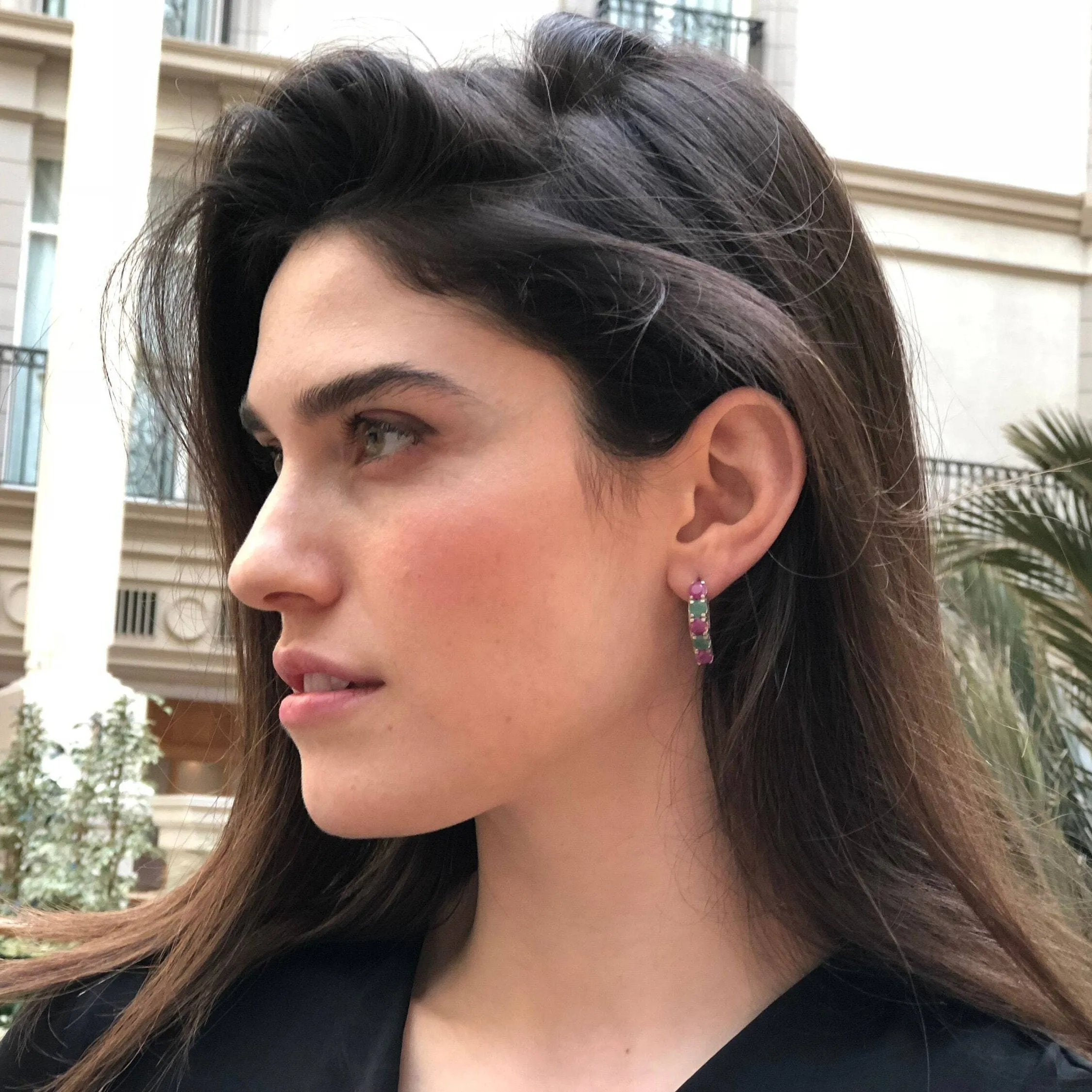 Natural Emerald Earrings - Natural Ruby Earrings - Long Multistone Earrings
