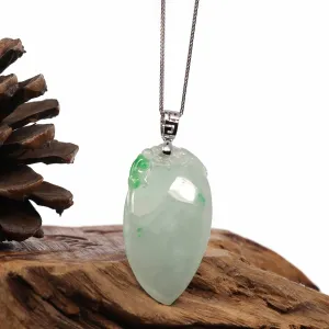 Natural Ice Lavender Jadeite Jade Shou Tao ( Longevity Peach ) Necklace With 14k White Gold Bail