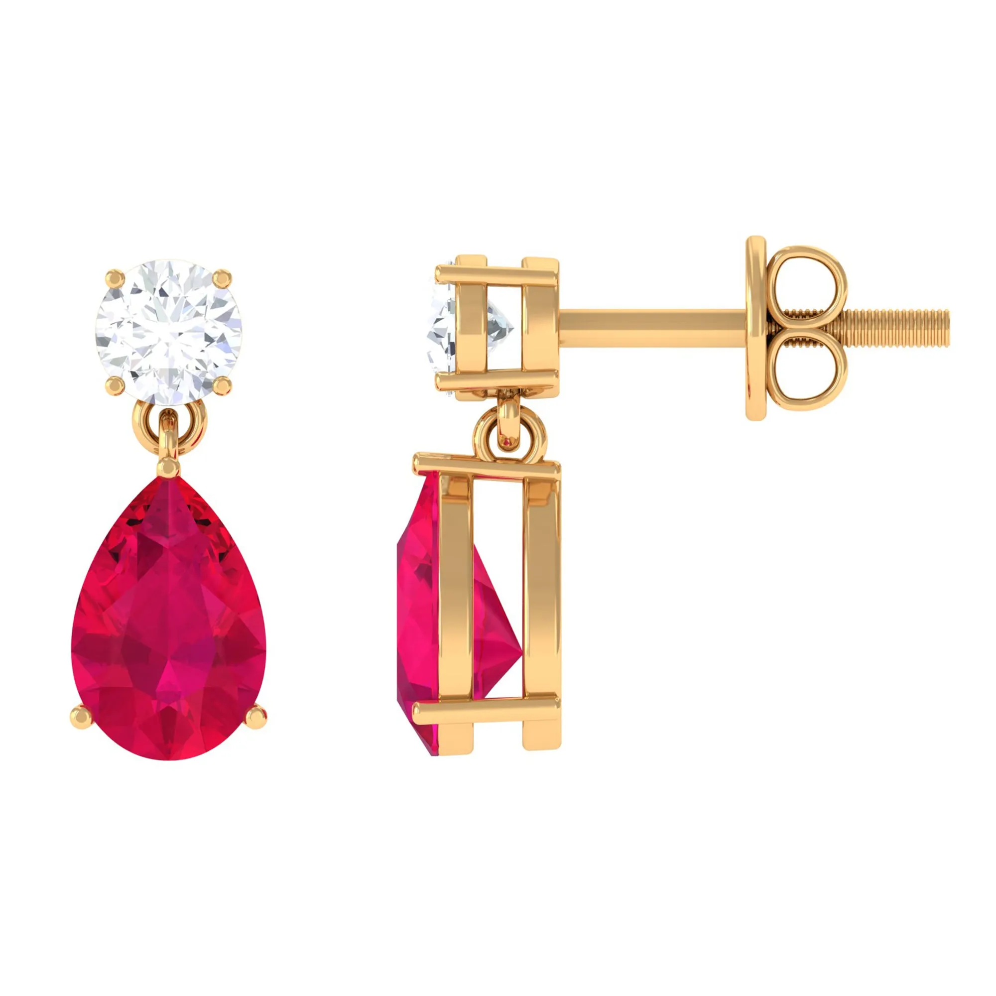 Natural Red Ruby Dangle Drop Earrings with Moissanite forWomen