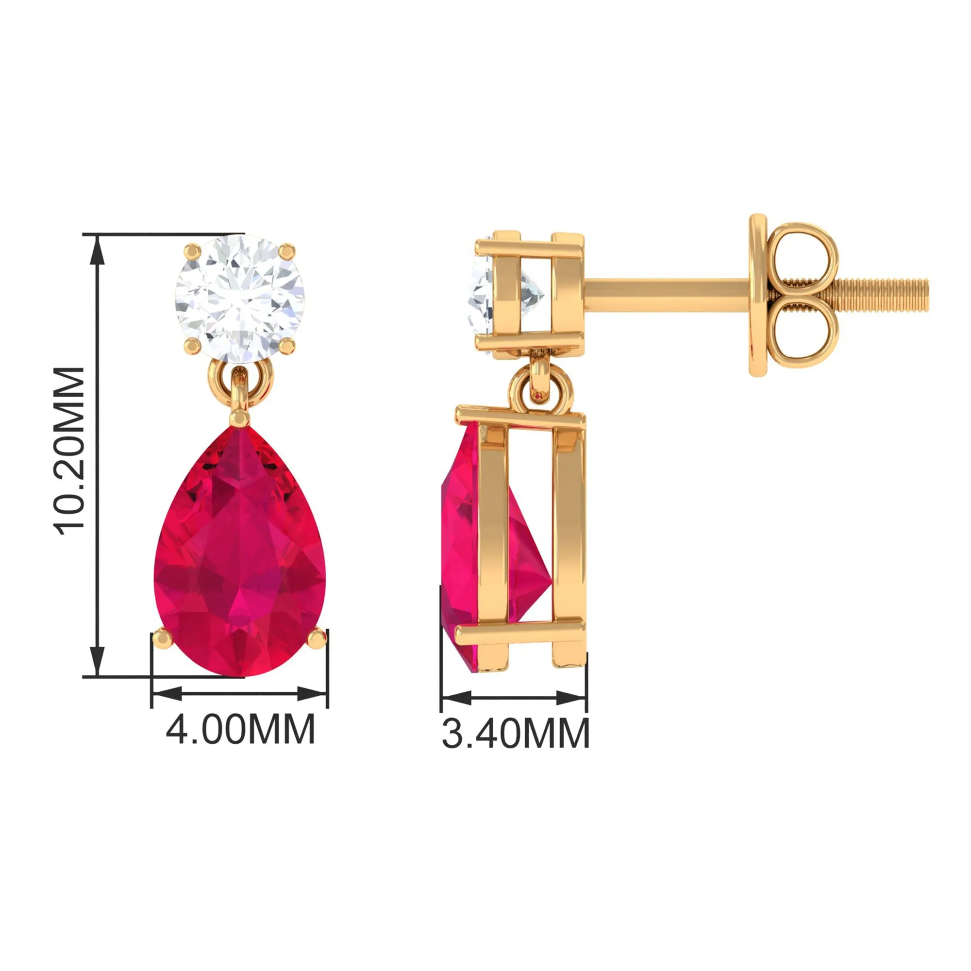 Natural Red Ruby Dangle Drop Earrings with Moissanite forWomen