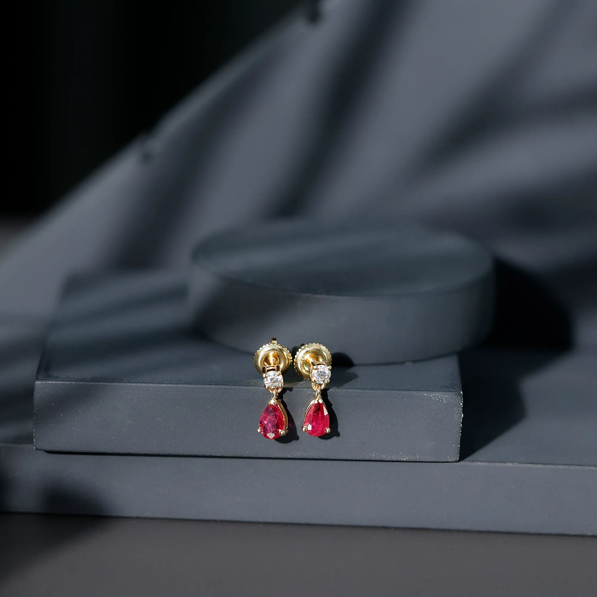 Natural Red Ruby Dangle Drop Earrings with Moissanite forWomen
