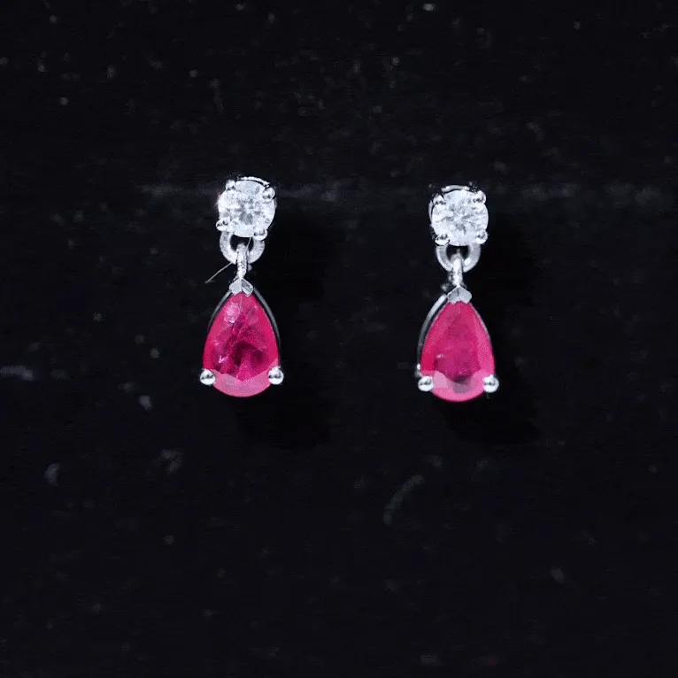 Natural Red Ruby Dangle Drop Earrings with Moissanite forWomen