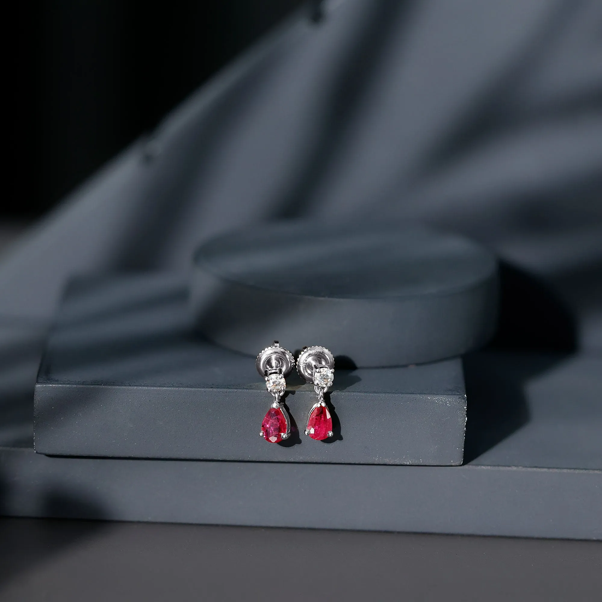 Natural Red Ruby Dangle Drop Earrings with Moissanite forWomen