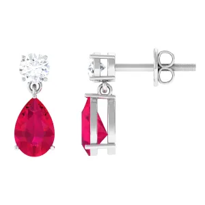 Natural Red Ruby Dangle Drop Earrings with Moissanite forWomen