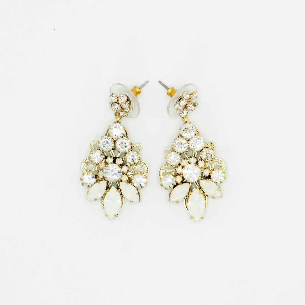 Opal and Crystal Floral Drop Earrings