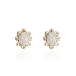 Opal Cabochon Stud Earrings with Diamonds