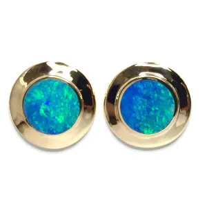 Opal Earrings Round Inlaid Design Studs