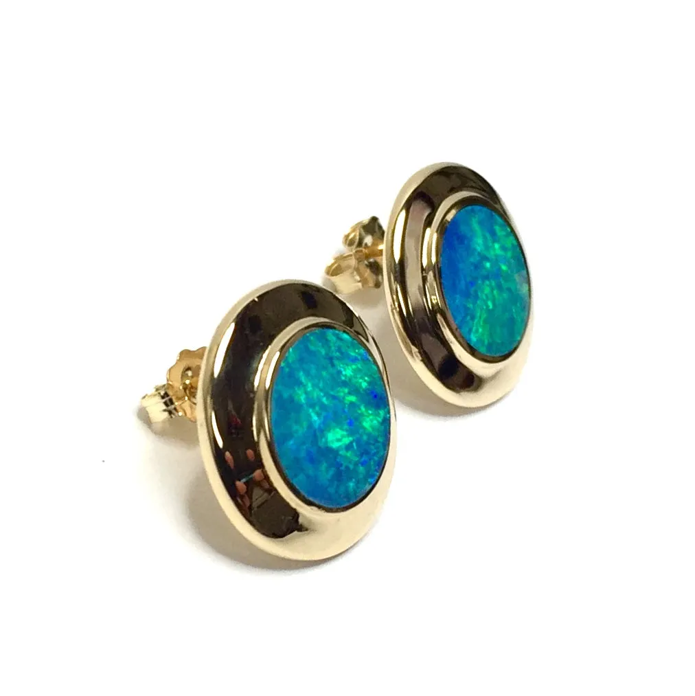 Opal Earrings Round Inlaid Design Studs