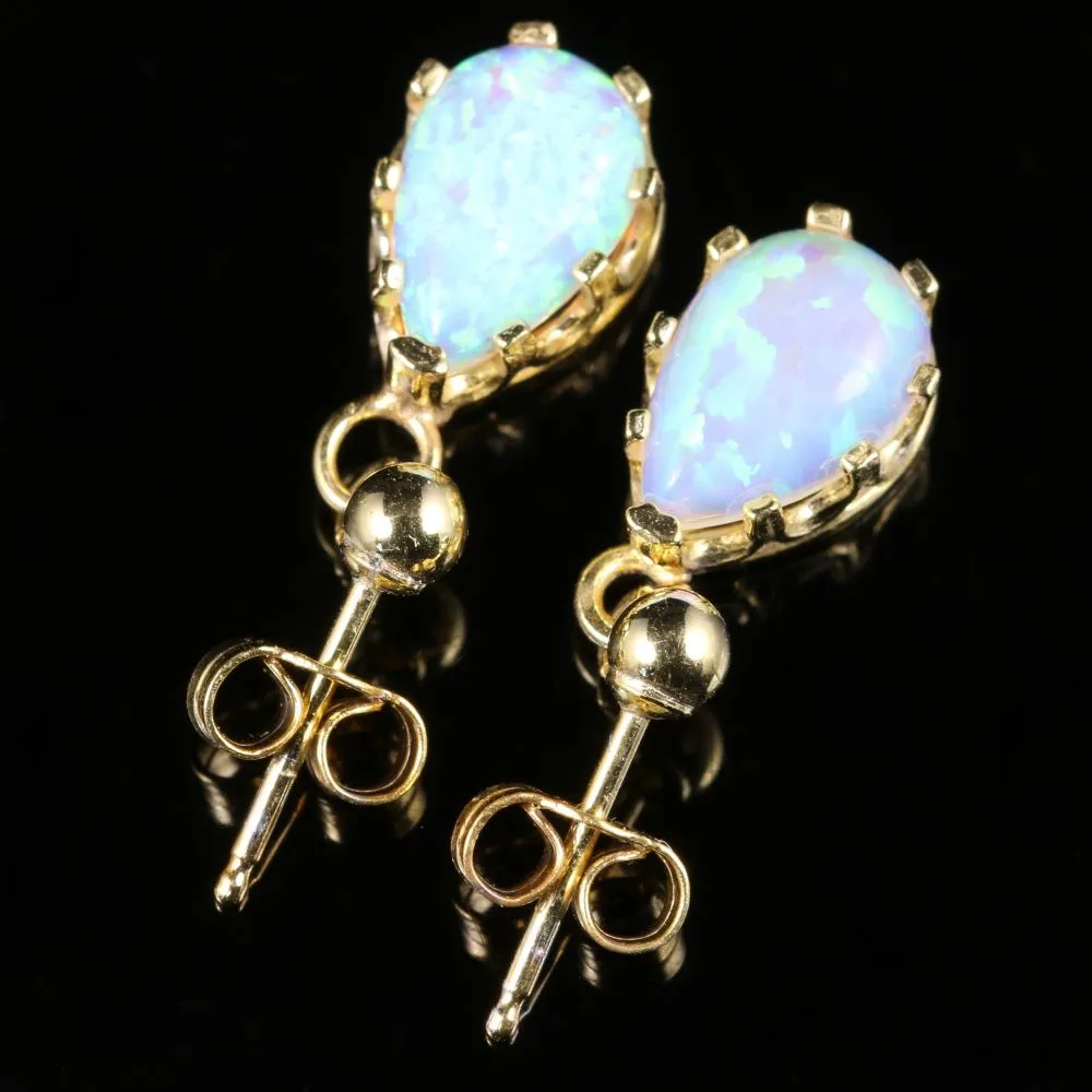 Opal Gold Dropper Earrings 9Ct Gold