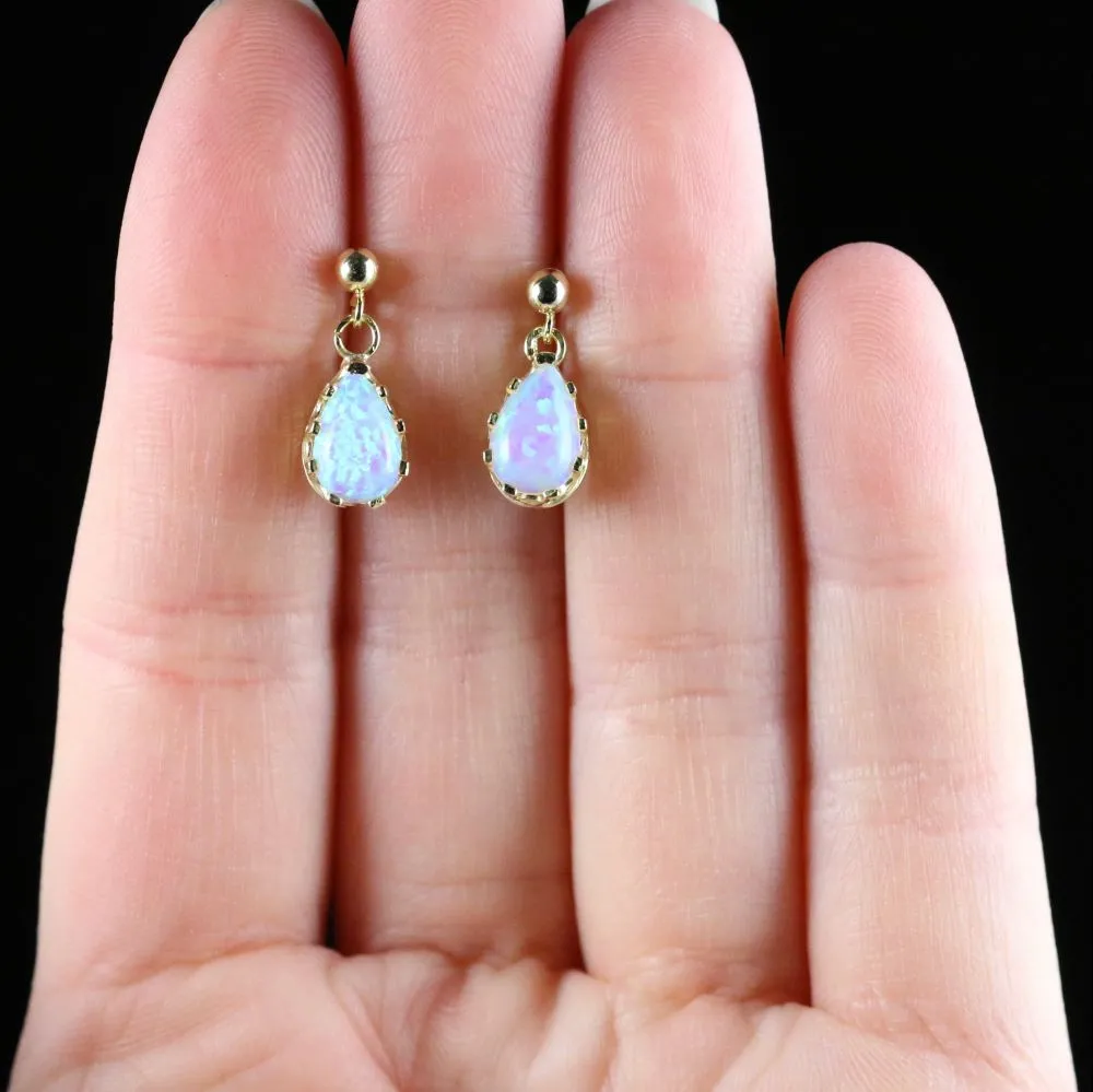 Opal Gold Dropper Earrings 9Ct Gold