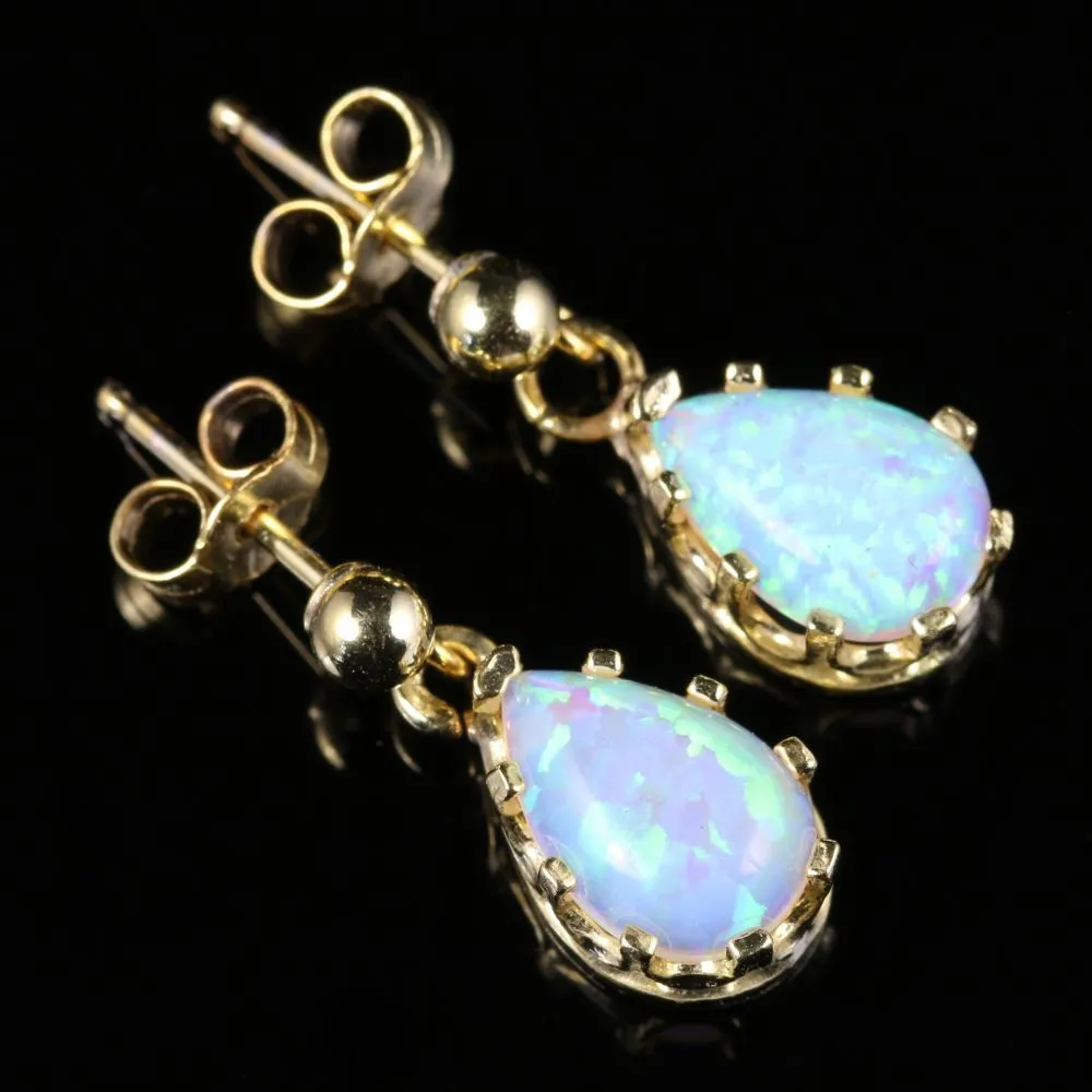 Opal Gold Dropper Earrings 9Ct Gold