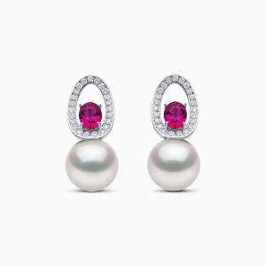 Ophelia 18K Gold South Sea Pearl Oval Cut Ruby Diamond Earrings