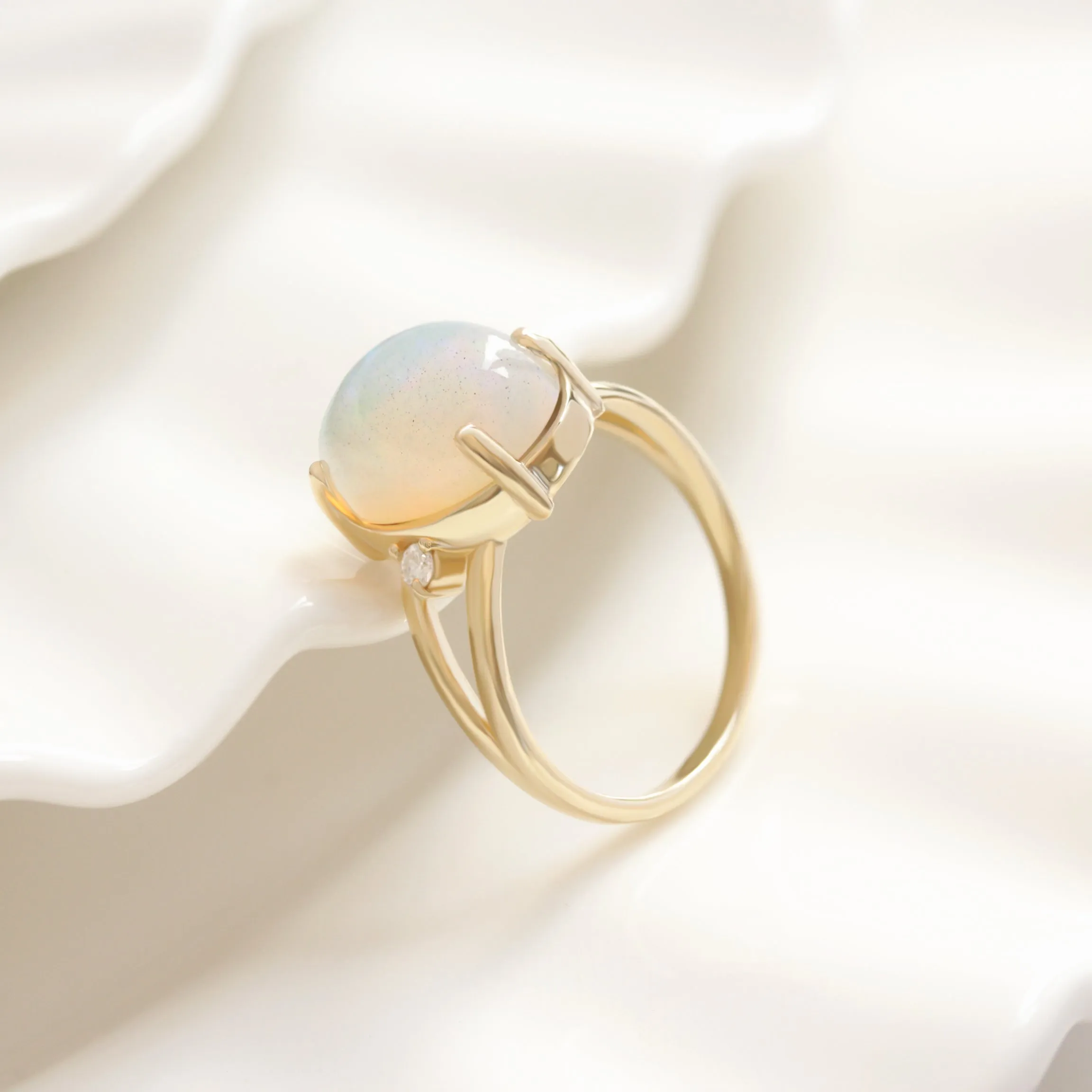 Oval Opal Cocktail Diamond Ring Yellow Gold October Birthstone
