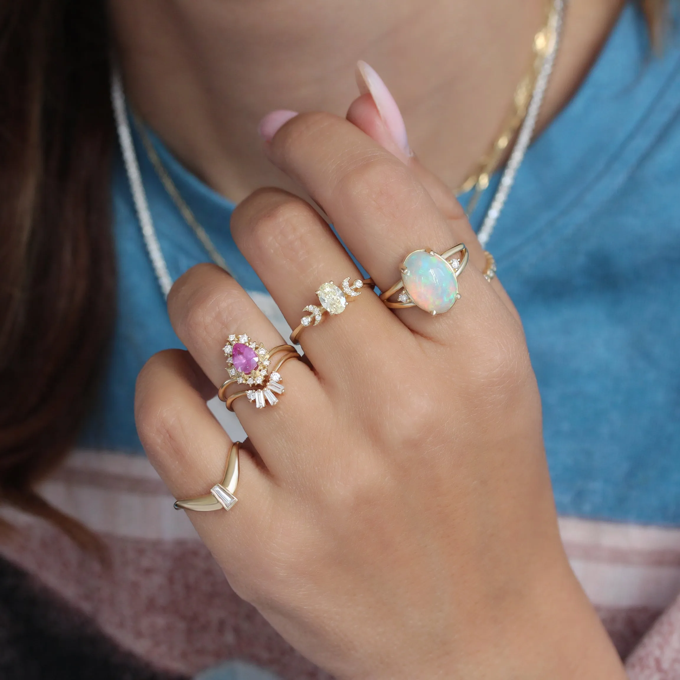 Oval Opal Cocktail Diamond Ring Yellow Gold October Birthstone