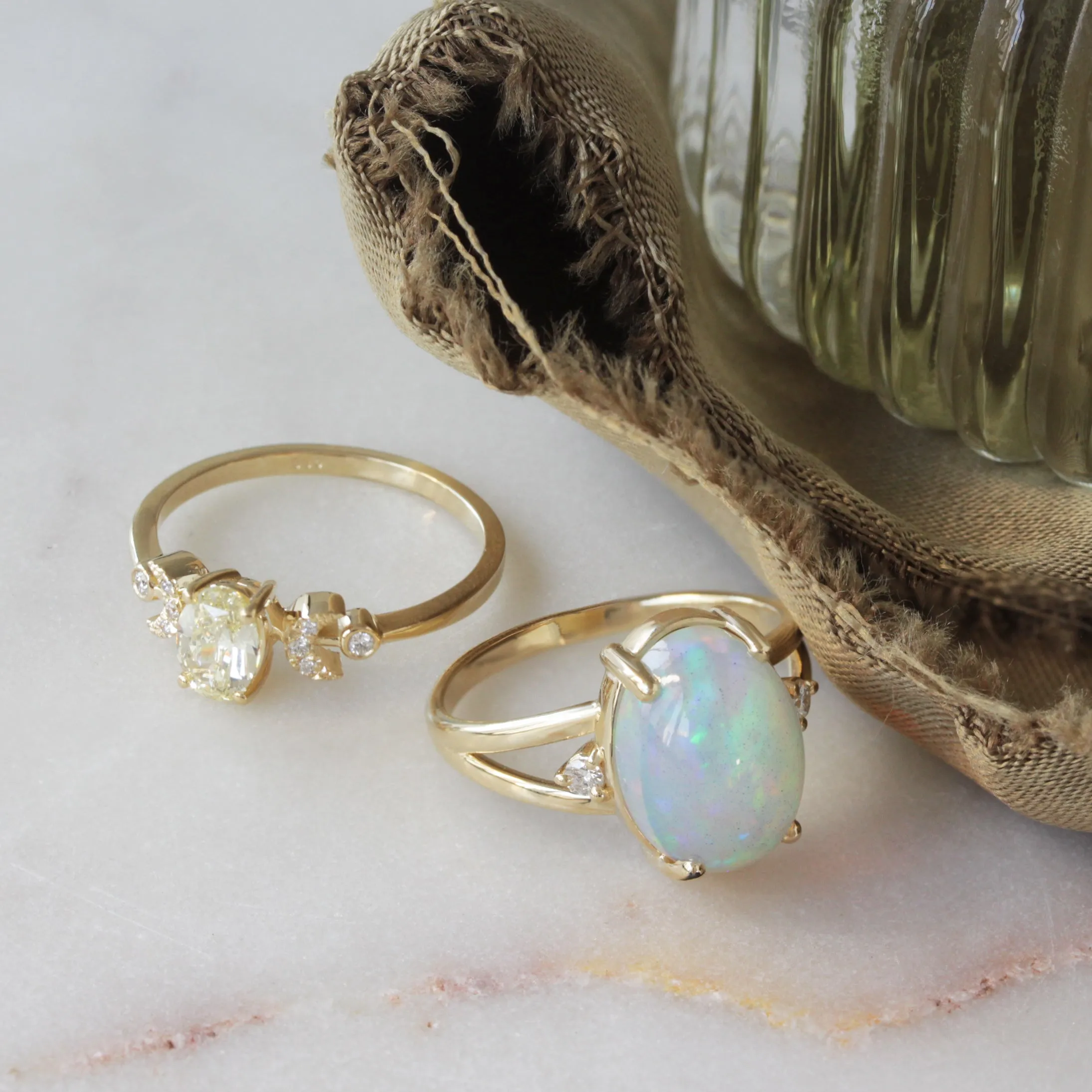 Oval Opal Cocktail Diamond Ring Yellow Gold October Birthstone