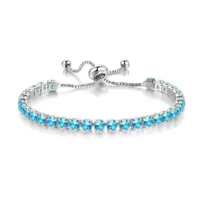 Paris Jewelry 10k White Gold 6 Cttw Created Blue Topaz Round Adjustable Tennis Plated Bracelet