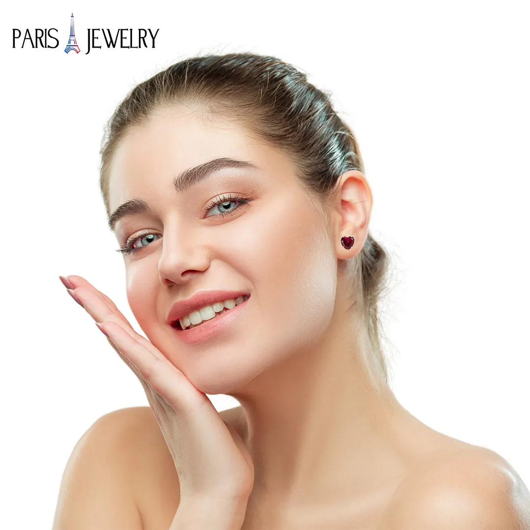 Paris Jewelry 18k Yellow Gold 4Cttw Created Ruby 3 Pair Round, Square And Heart Stud Earrings Plated
