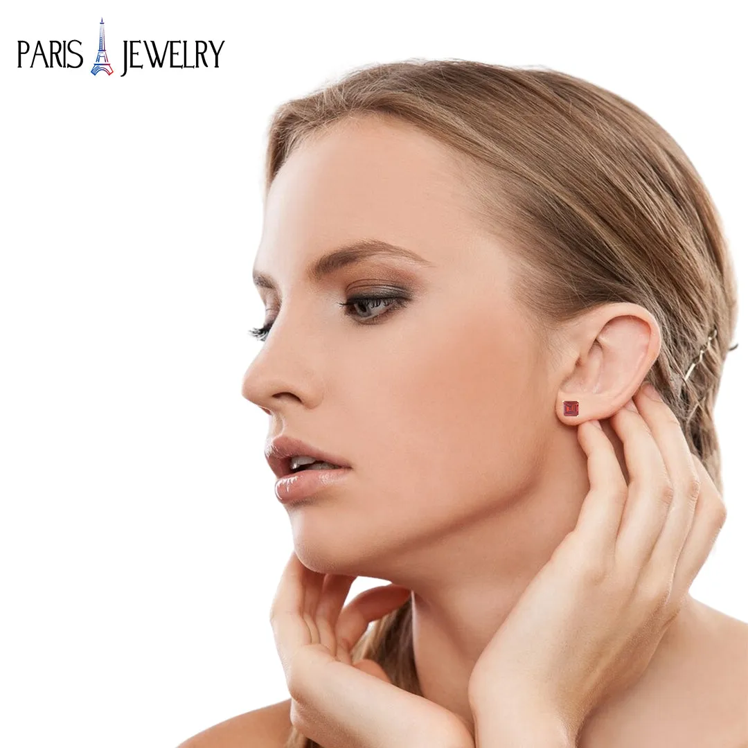 Paris Jewelry 18k Yellow Gold 4Cttw Created Ruby 3 Pair Round, Square And Heart Stud Earrings Plated