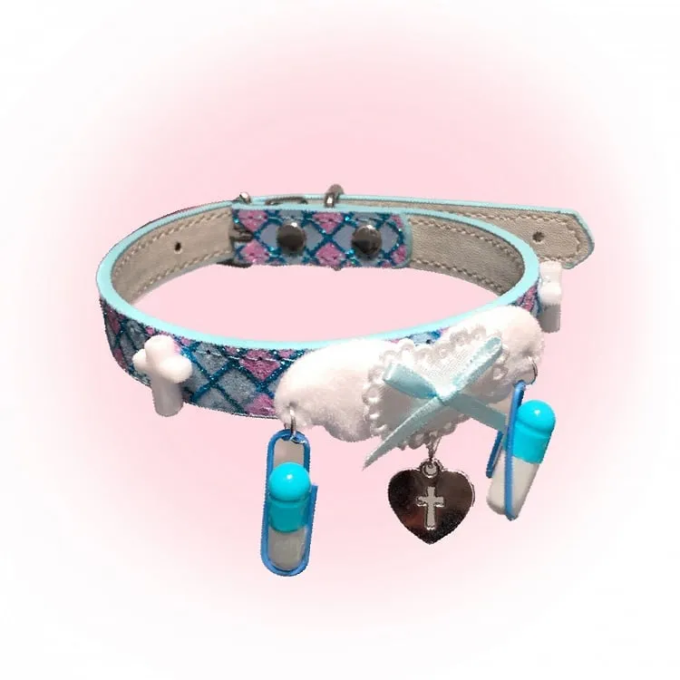 Pink/Blue Yami Kawaii Bowknot Heart Cross Wing Choker