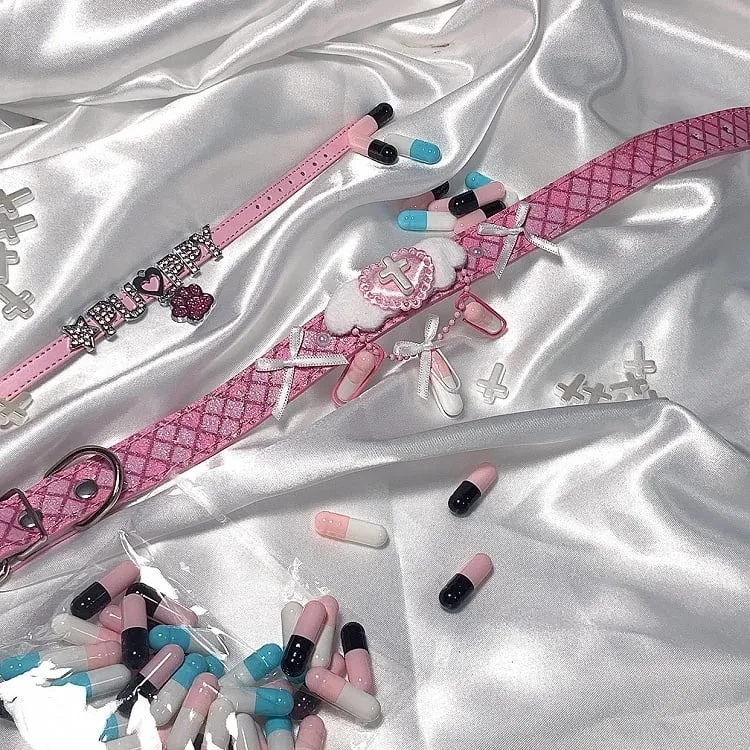 Pink/Blue Yami Kawaii Bowknot Heart Cross Wing Choker