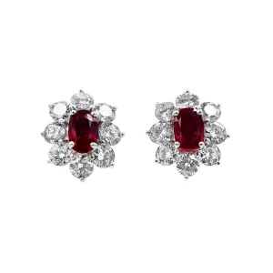 Platinum Burma Ruby and Diamond Earrings