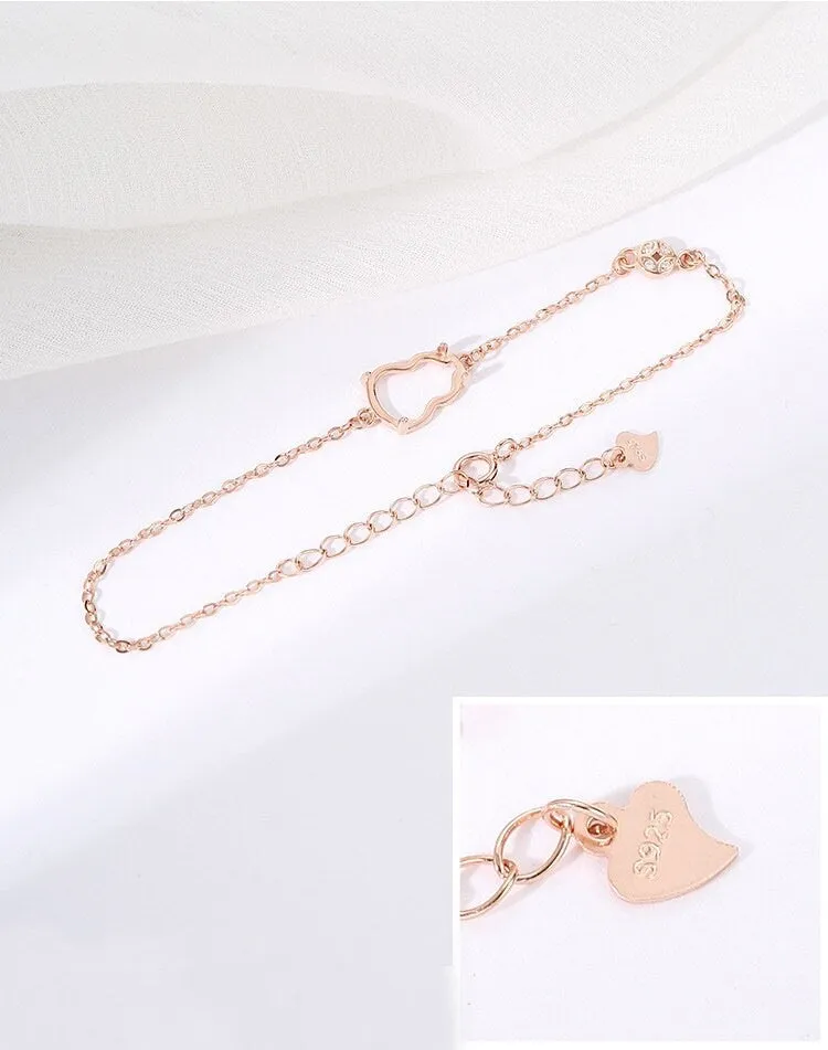 Pumpkin Chain Bangle Mount Bracelet Setting Sterling Silver Rose Gold Fine 925 11x6.5x8.5mm For One Stone Four Prongs DIY Jewelry Wholesale